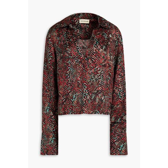 NICHOLAS Tops - NICHOLAS PAGE SNAKESKIN SNAKE PRINT SATIN BLOUSE